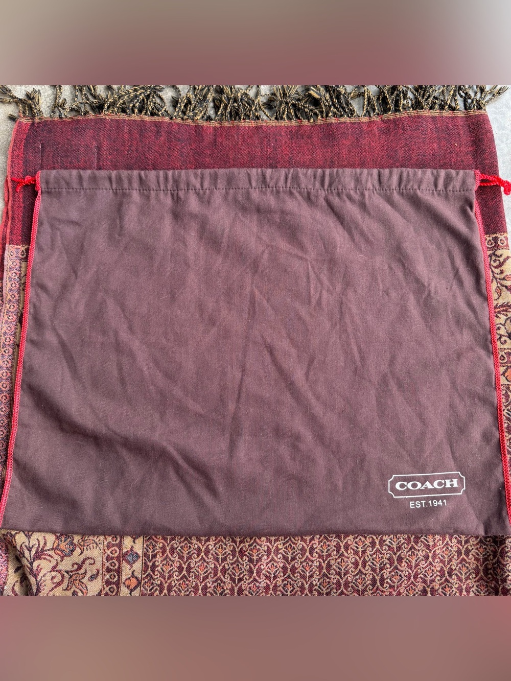 COACH Brown Drawstring Shoe Purse Dust Cover Bag 15”x19”